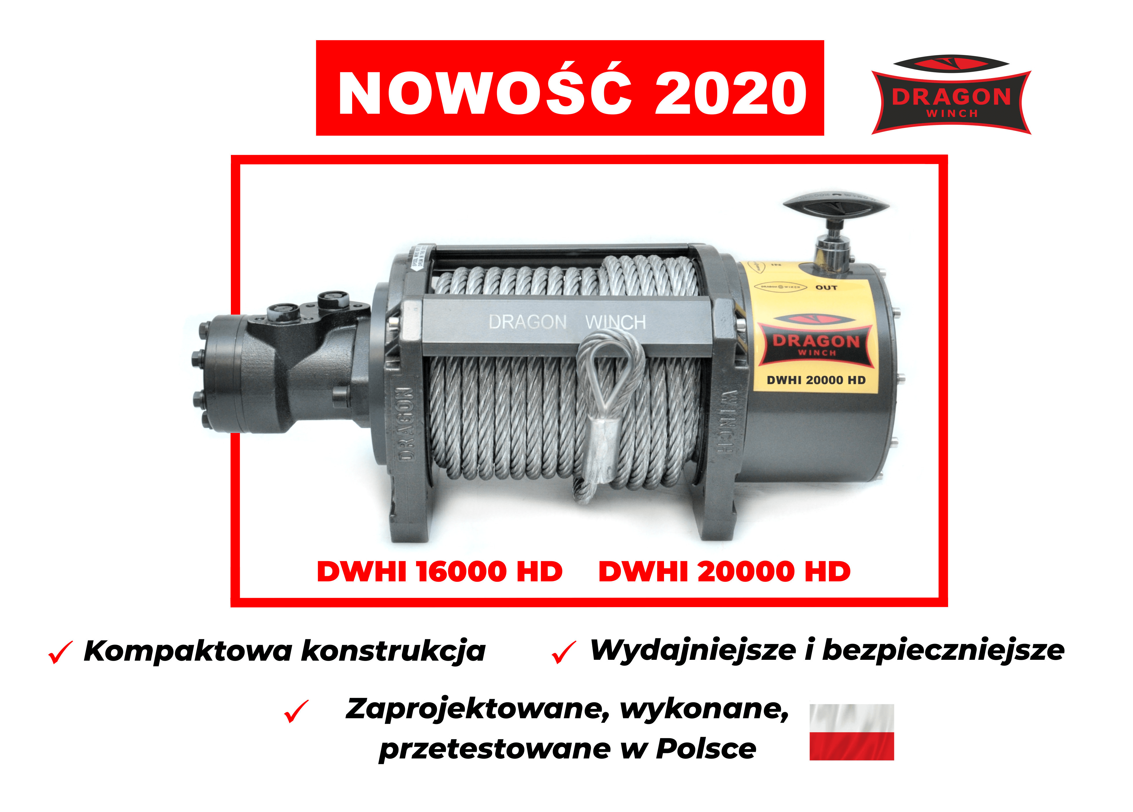 DWHI 16000 HD oraz DWHI 20000 HD - nowe wyciągarki hydrauliczne DRAGON WINCH